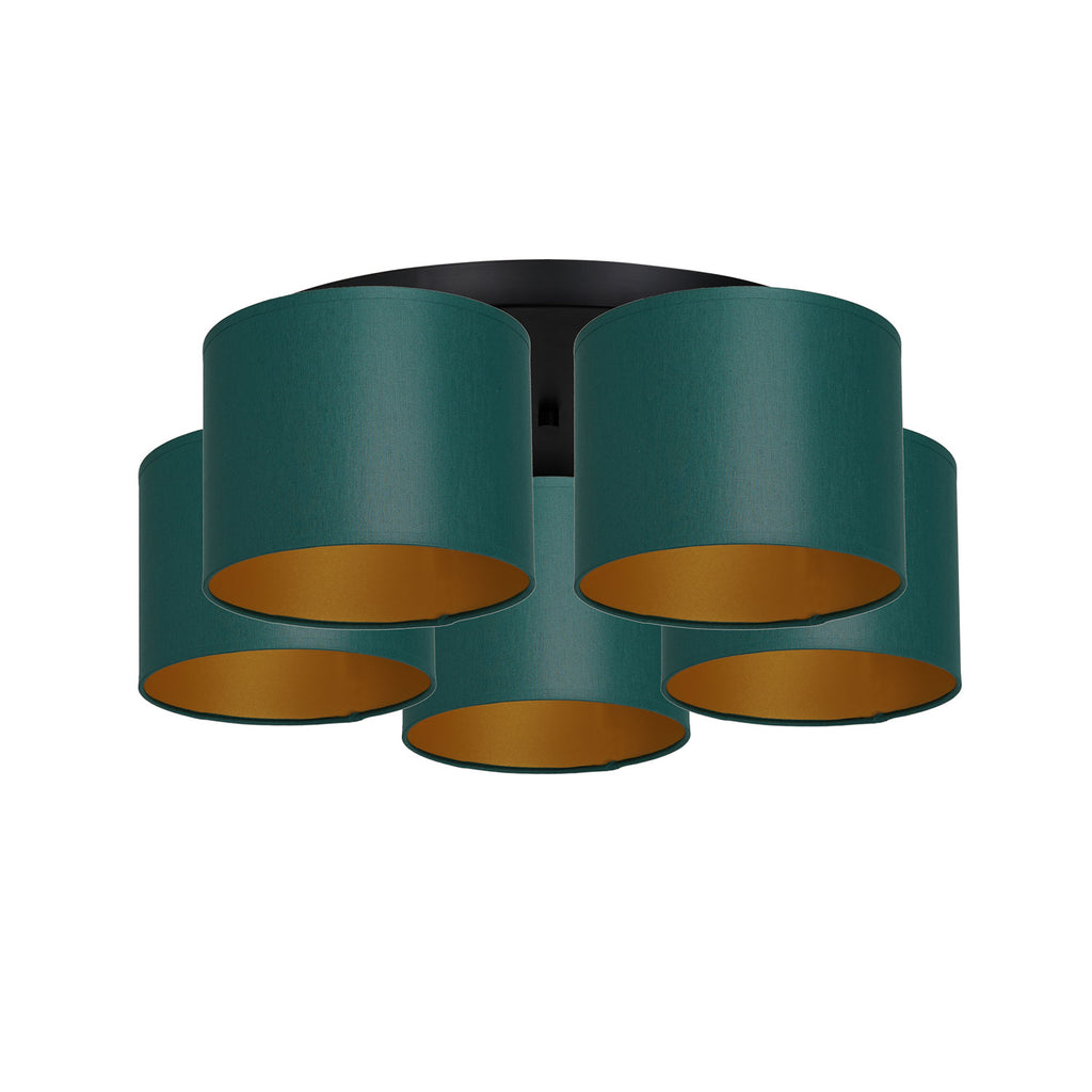 plafon Arden black, cylinder shade green/gold 5xE27