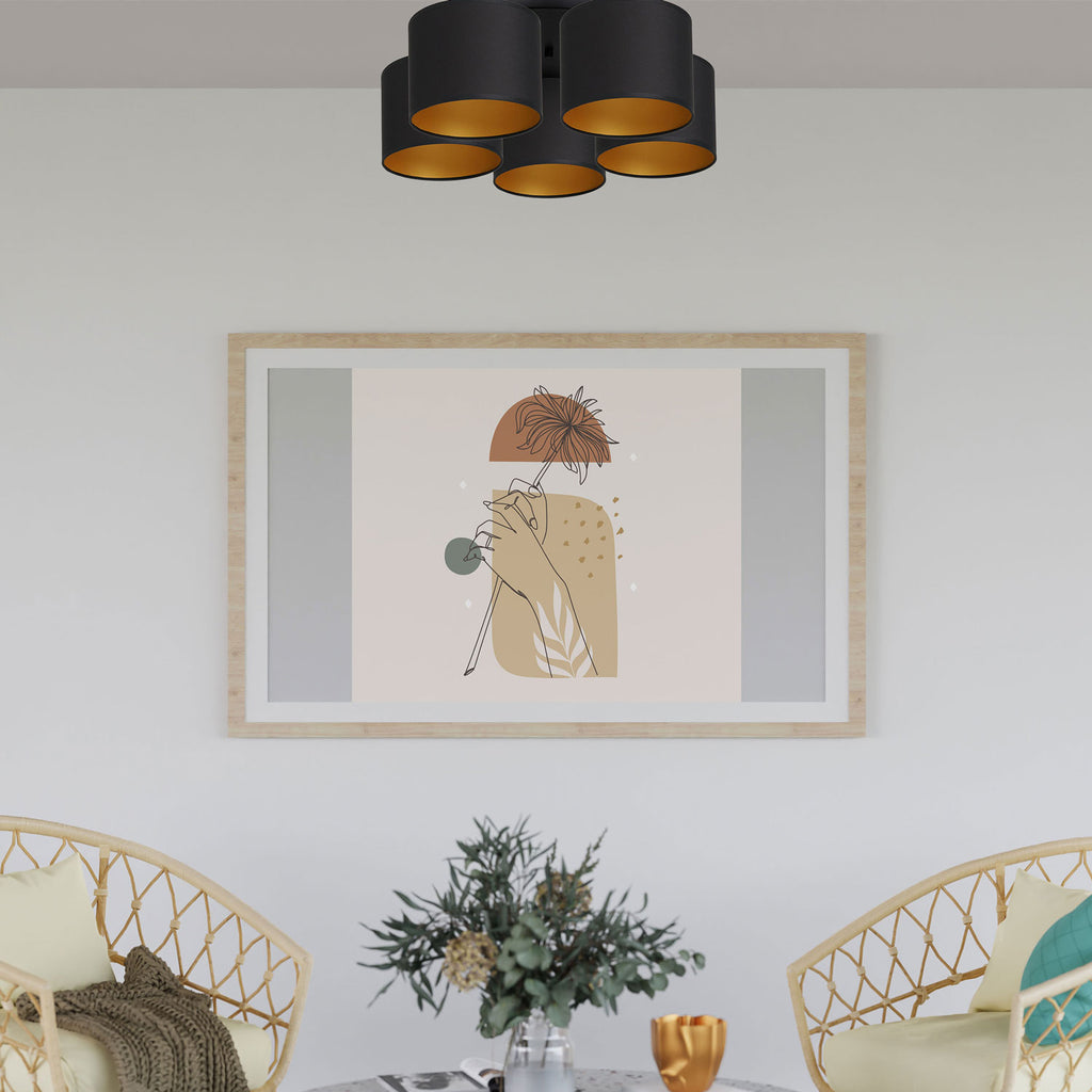 plafon Arden black, cylinder shade black/gold 5xE27