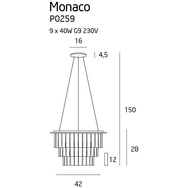 Maxlight Lampa wisząca Monaco 42cm - Metal + szkło - Chrom P0259