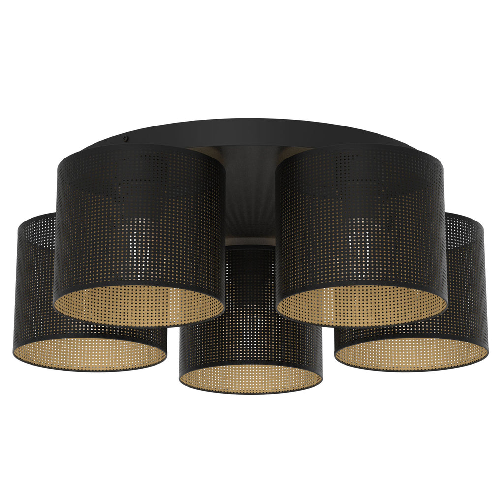 plafon Loft shade black, cylinder shade dia 180, h=150, black/gold 5xE27