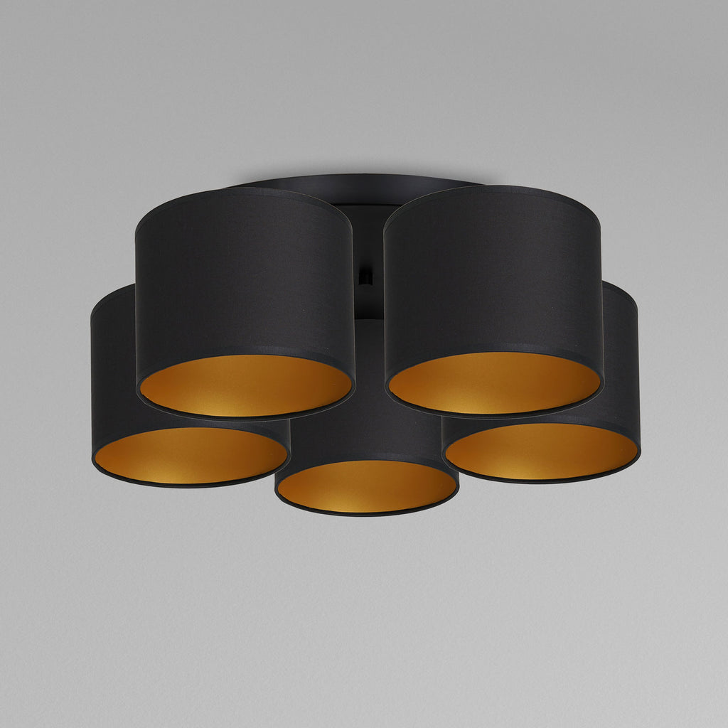 plafon Arden black, cylinder shade black/gold 5xE27