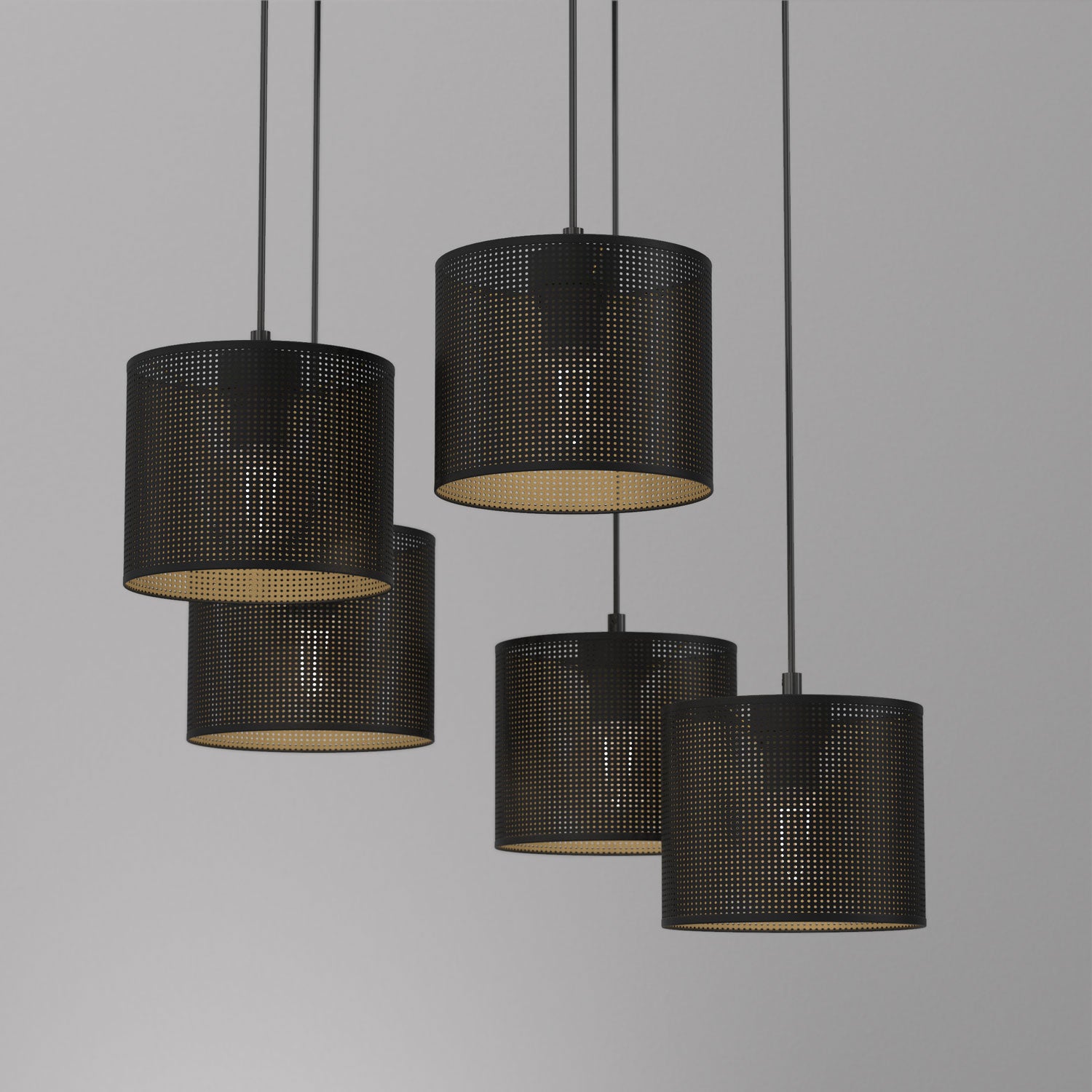 żyrandol Loft shade talerz dia 440, black, cylinder shade dia 180, h 150 black/gold 5xE27