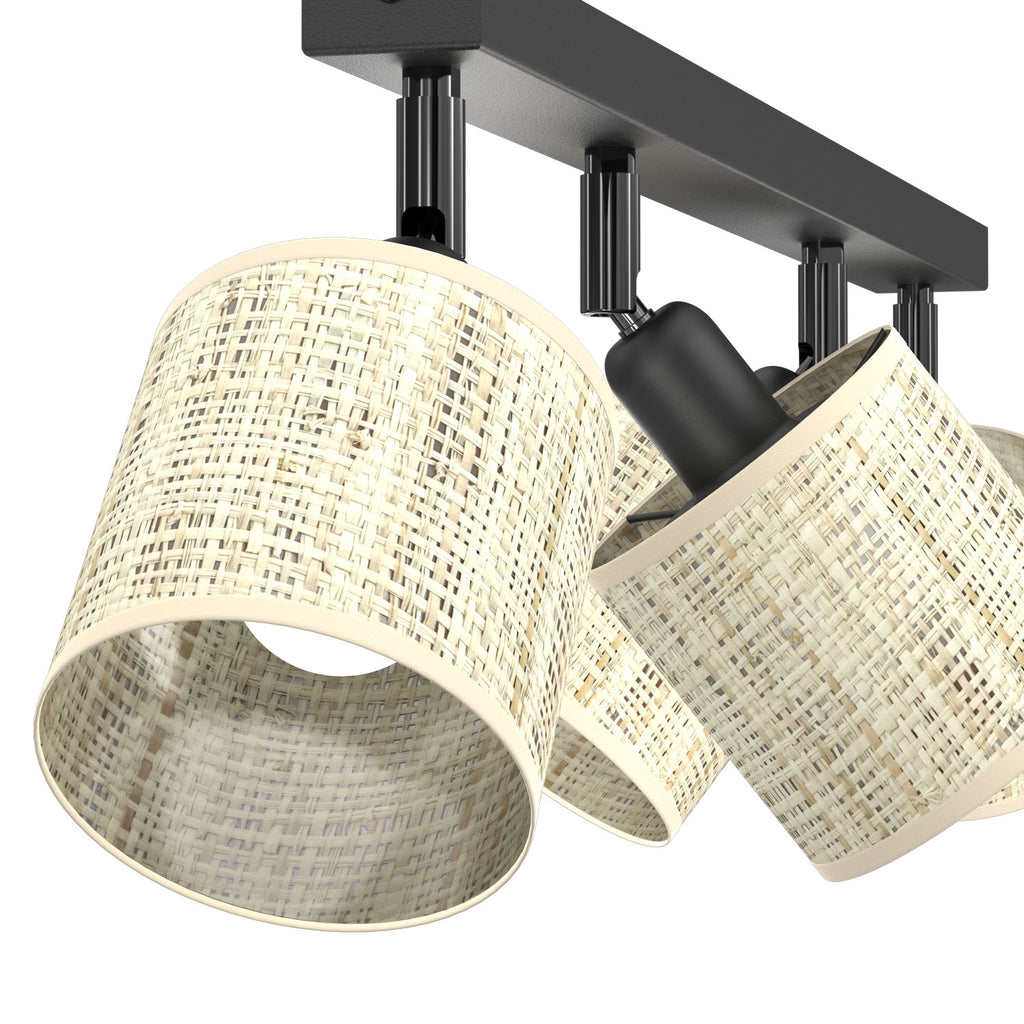 spot Rattan line bar 600 black, shade dia 100, h 100, 4xE27