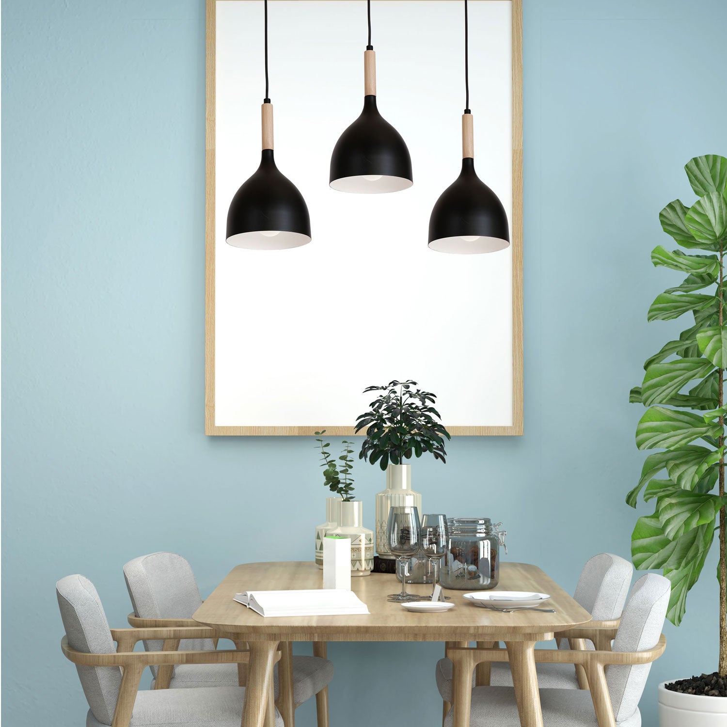 żyrandol listwa Noak black/natural wood 3xE27