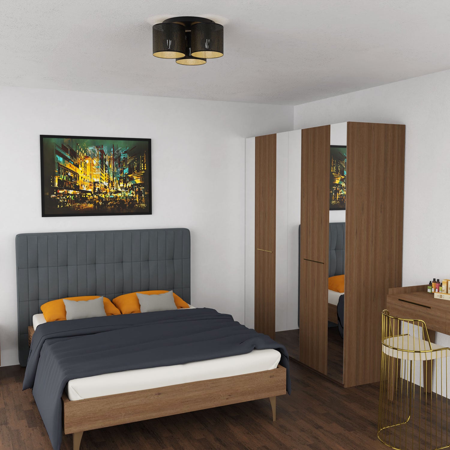 plafon Loft shade black, cylinder shade dia 180, h=150, black/gold 3xE27