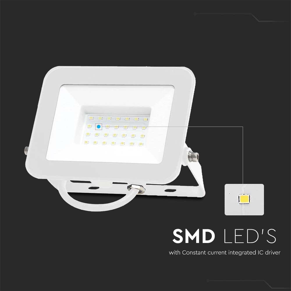 30W Naświetlacz LED SMD / Chip SAMSUNG / Barwa:6500K / Obudowa: Biała