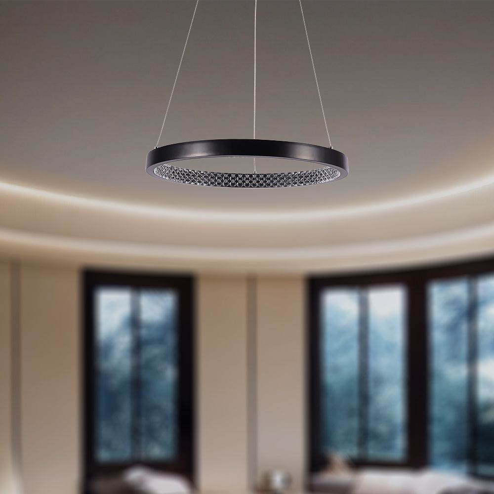 Lampa wisząca LED (40CM) / Barwa: 4000K / Kryształowe akrylowe wnętrze / Obudowa: Czarna
