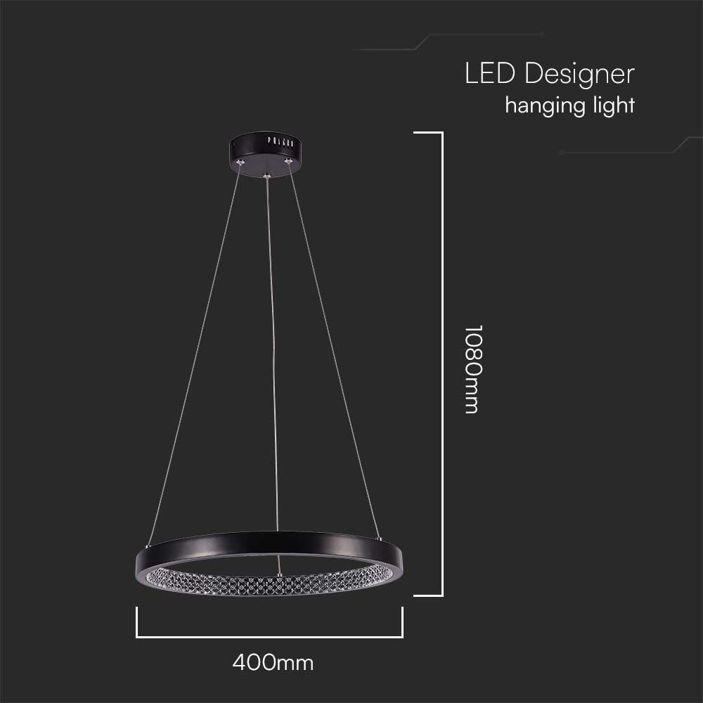 Lampa wisząca LED (40CM) / Barwa: 4000K / Kryształowe akrylowe wnętrze / Obudowa: Czarna