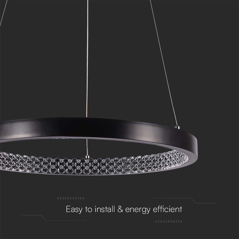 Lampa wisząca LED (40CM) / Barwa: 4000K / Kryształowe akrylowe wnętrze / Obudowa: Czarna