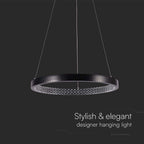 Lampa wisząca LED (40CM) / Barwa: 4000K / Kryształowe akrylowe wnętrze / Obudowa: Czarna