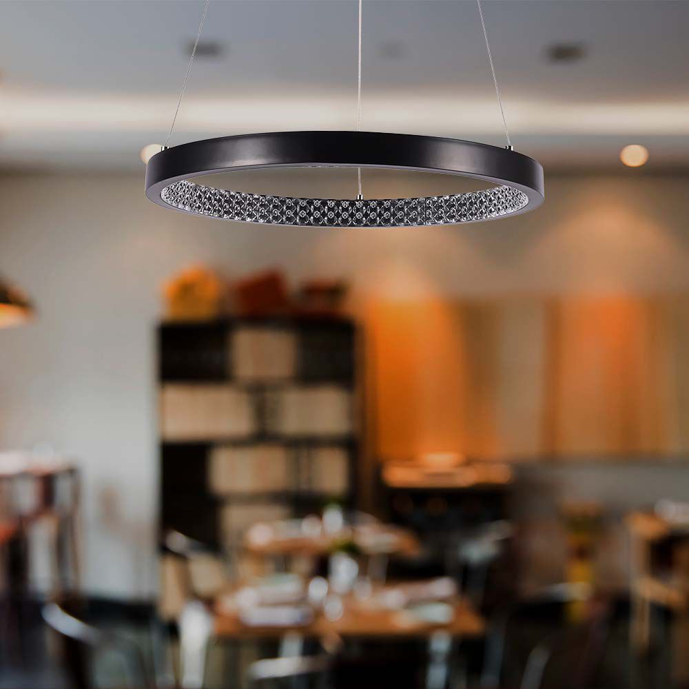 Lampa wisząca LED (40CM) / Barwa: 3000K / Kryształowe akrylowe wnętrze / Obudowa: Czarna