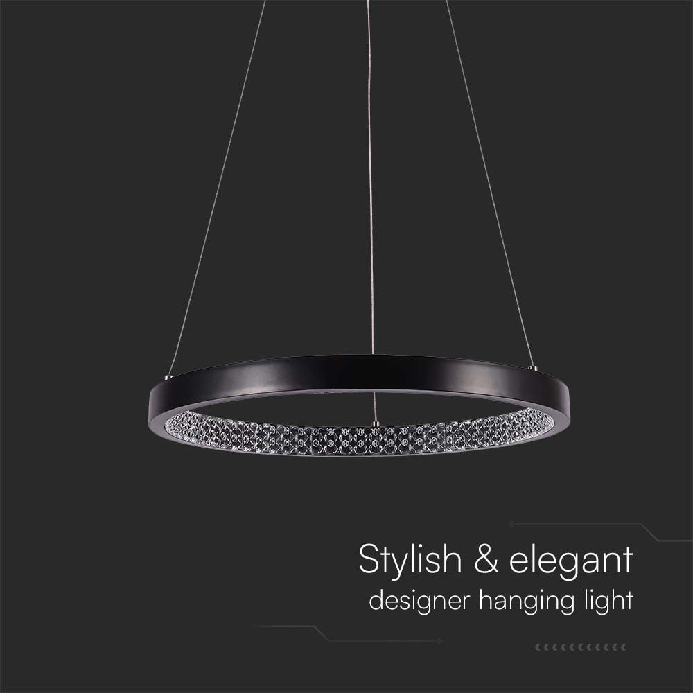 Lampa wisząca LED (40CM) / Barwa: 3000K / Kryształowe akrylowe wnętrze / Obudowa: Czarna