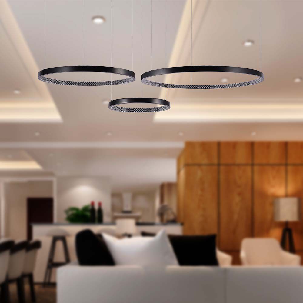 Lampa wisząca LED (40*60*80CM) / Barwa: 3000K / Kryształowe akrylowe wnętrze / Obudowa: Czarna