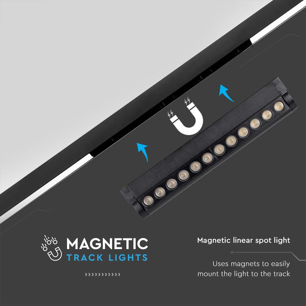 12W Lampa LED na szynoprzewód MAGNETIC regulowana / Barwa: 6400K / Obudowa: Czarna