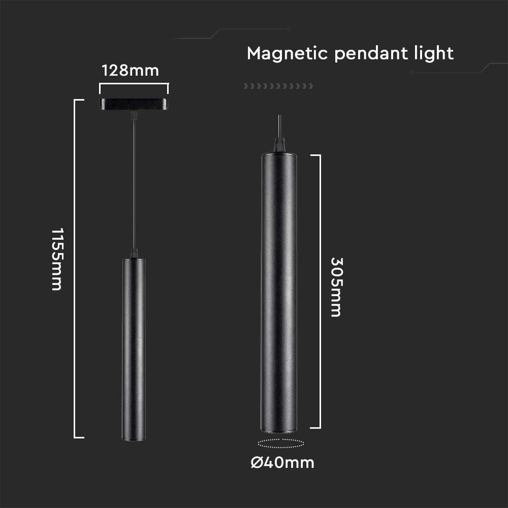 15W Lampa LED na szynoprzewód MAGNETIC / Wisząca / Barwa: 3000K / Obudowa: Czarna