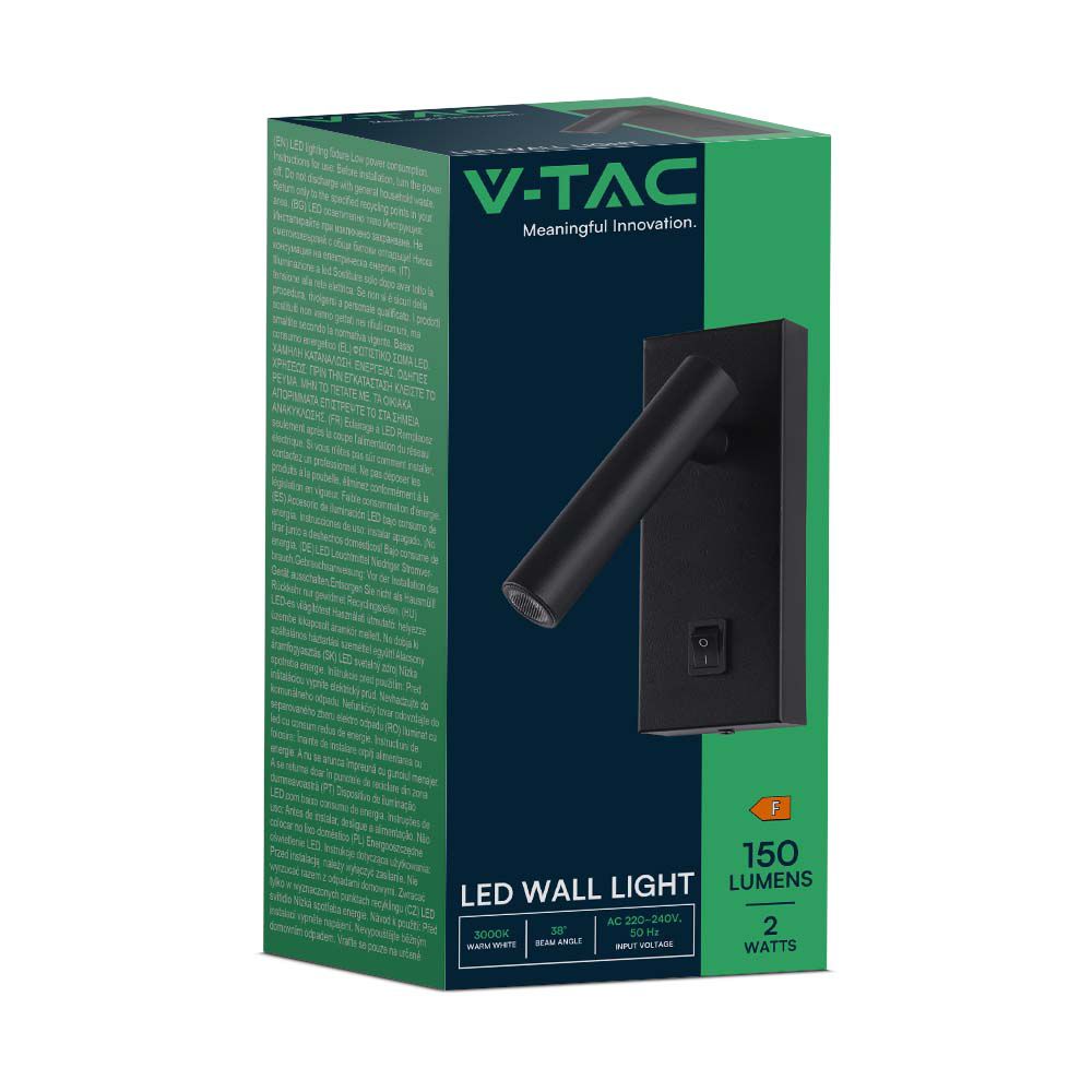 2W Lampa naścienna Spotlight LED / Barwa: 3000K / Obudowa: Czarna