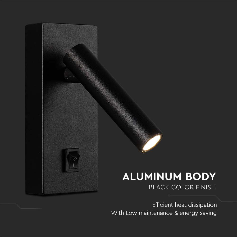 2W Lampa naścienna Spotlight LED / Barwa: 3000K / Obudowa: Czarna