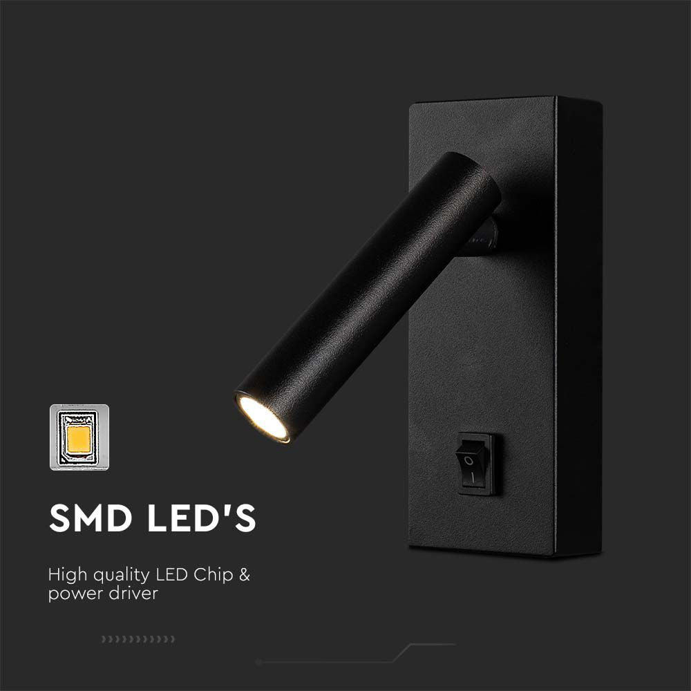2W Lampa naścienna Spotlight LED / Barwa: 4000K / Obudowa: Czarna