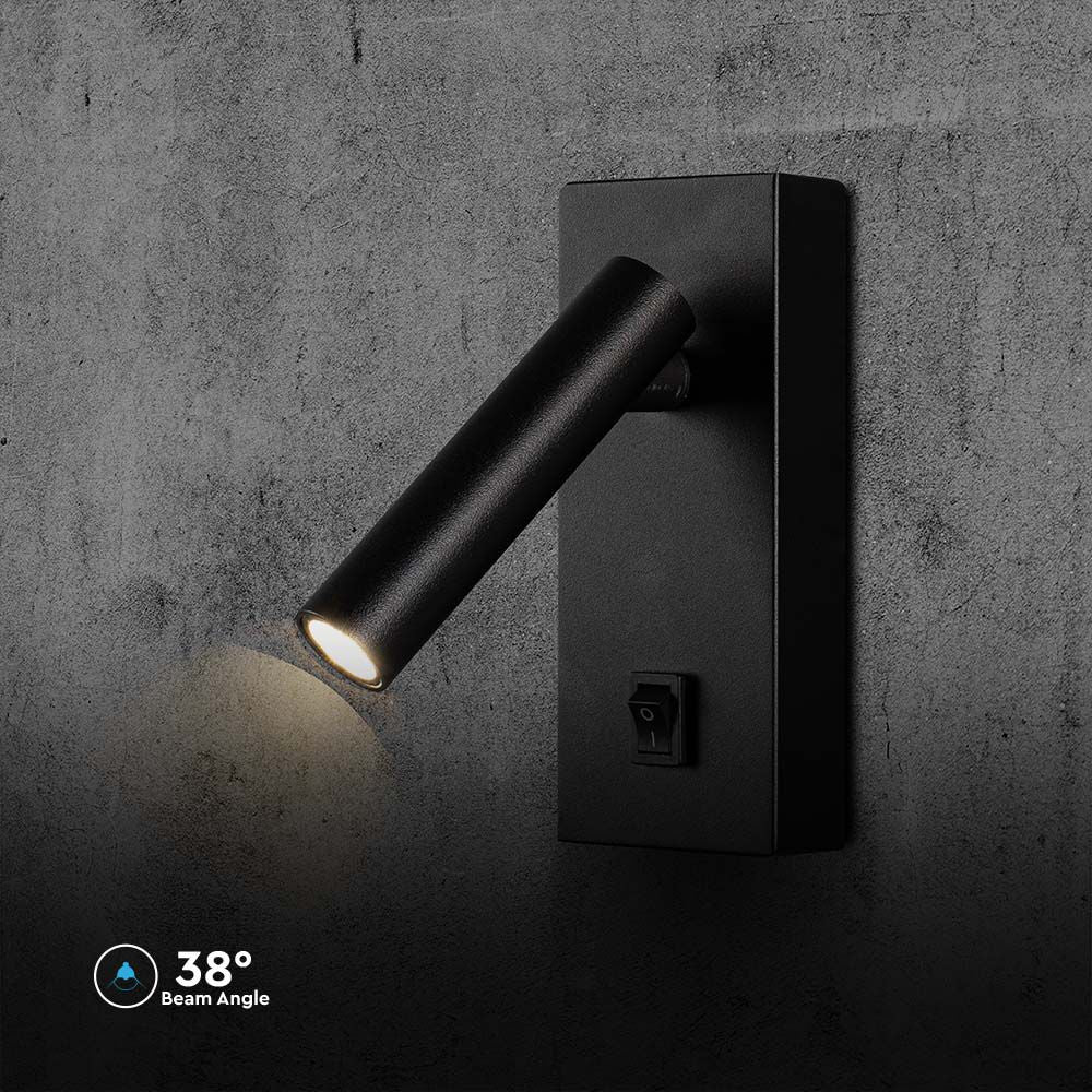 2W Lampa naścienna Spotlight LED / Barwa: 4000K / Obudowa: Czarna