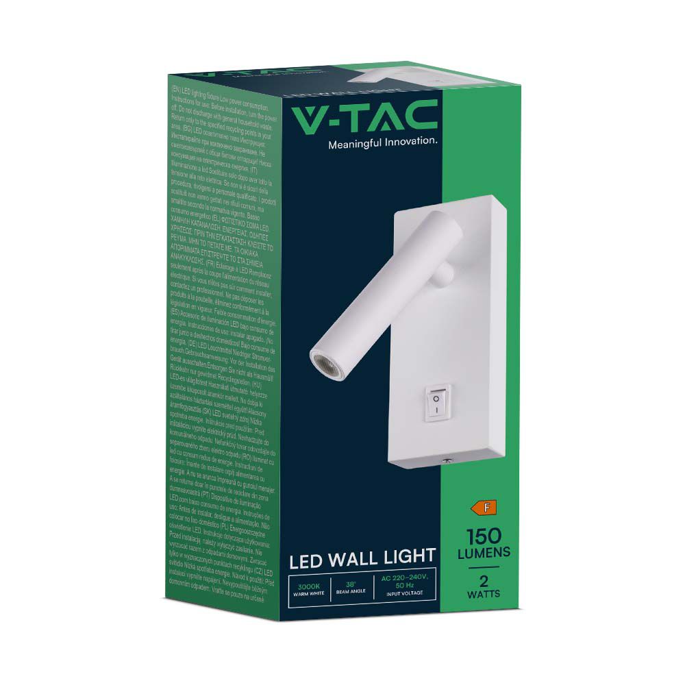 2W Lampa naścienna Spotlight LED / Barwa: 4000K / Obudowa: Biała