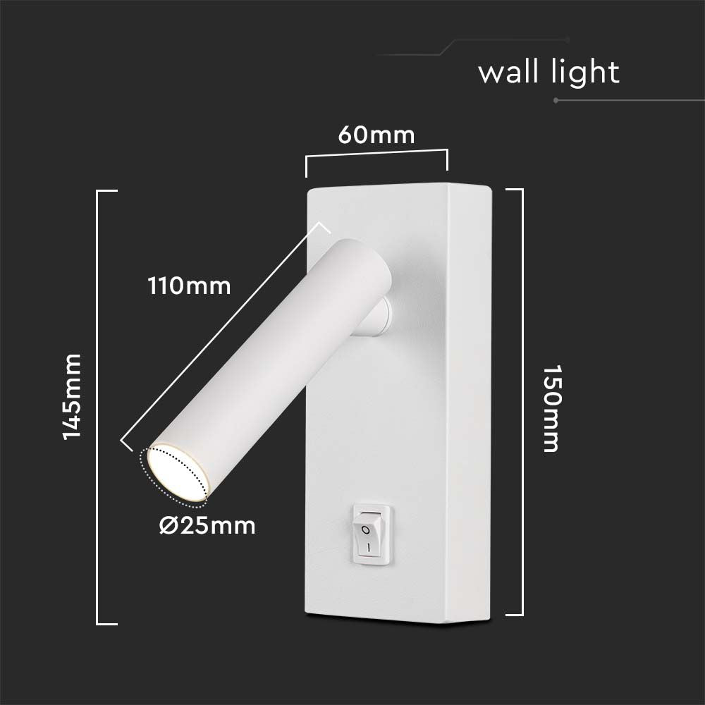 2W Lampa naścienna Spotlight LED / Barwa: 3000K / Obudowa: Biała