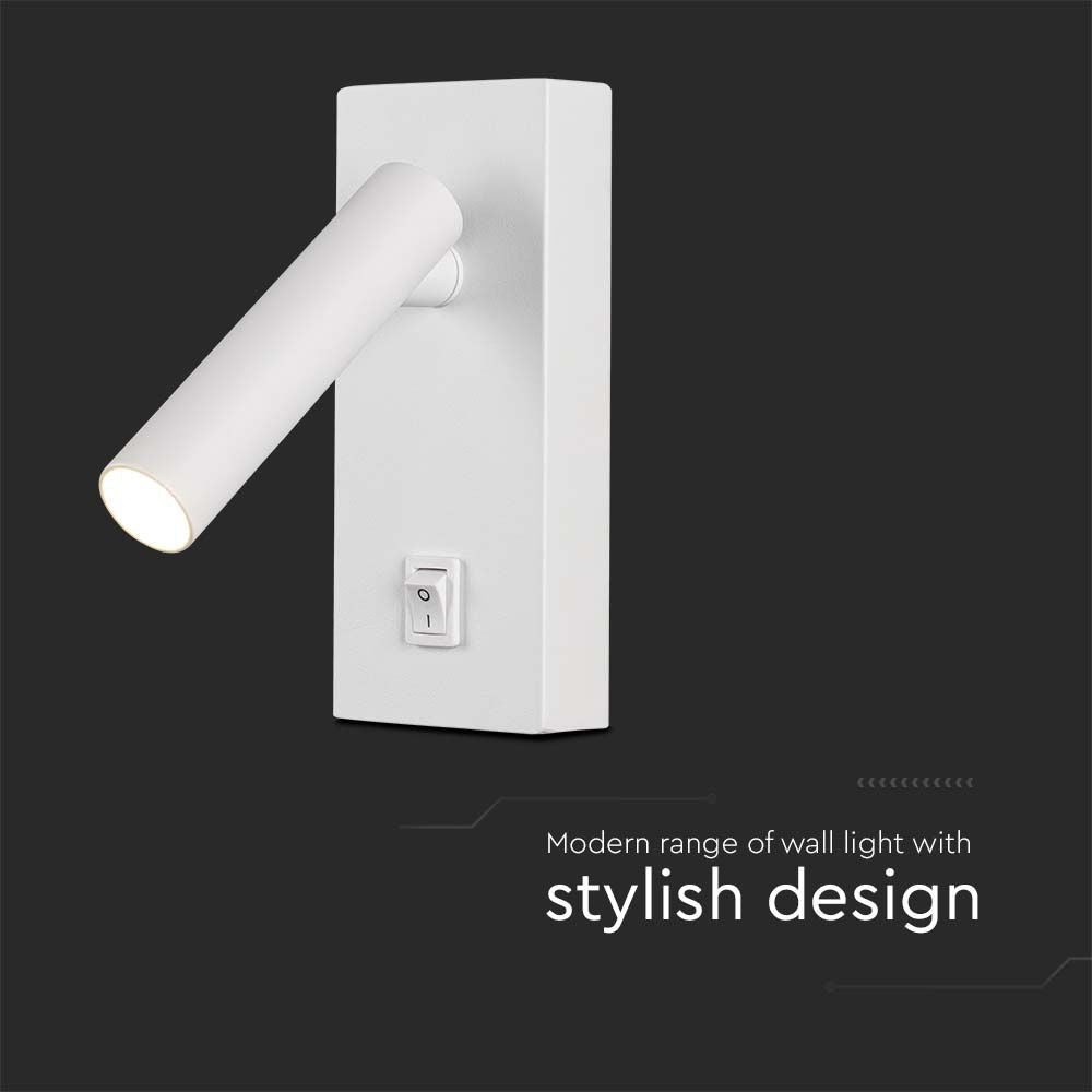 2W Lampa naścienna Spotlight LED / Barwa: 3000K / Obudowa: Biała
