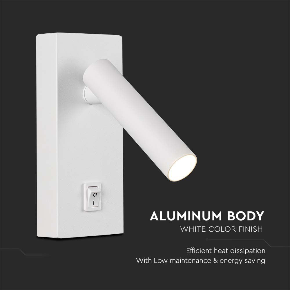 2W Lampa naścienna Spotlight LED / Barwa: 3000K / Obudowa: Biała