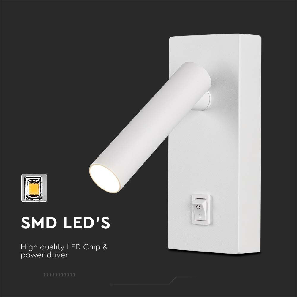 2W Lampa naścienna Spotlight LED / Barwa: 3000K / Obudowa: Biała