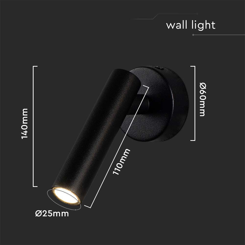 2W Lampa naścienna Spotlight LED / Barwa: 4000K / Obudowa: Czarna