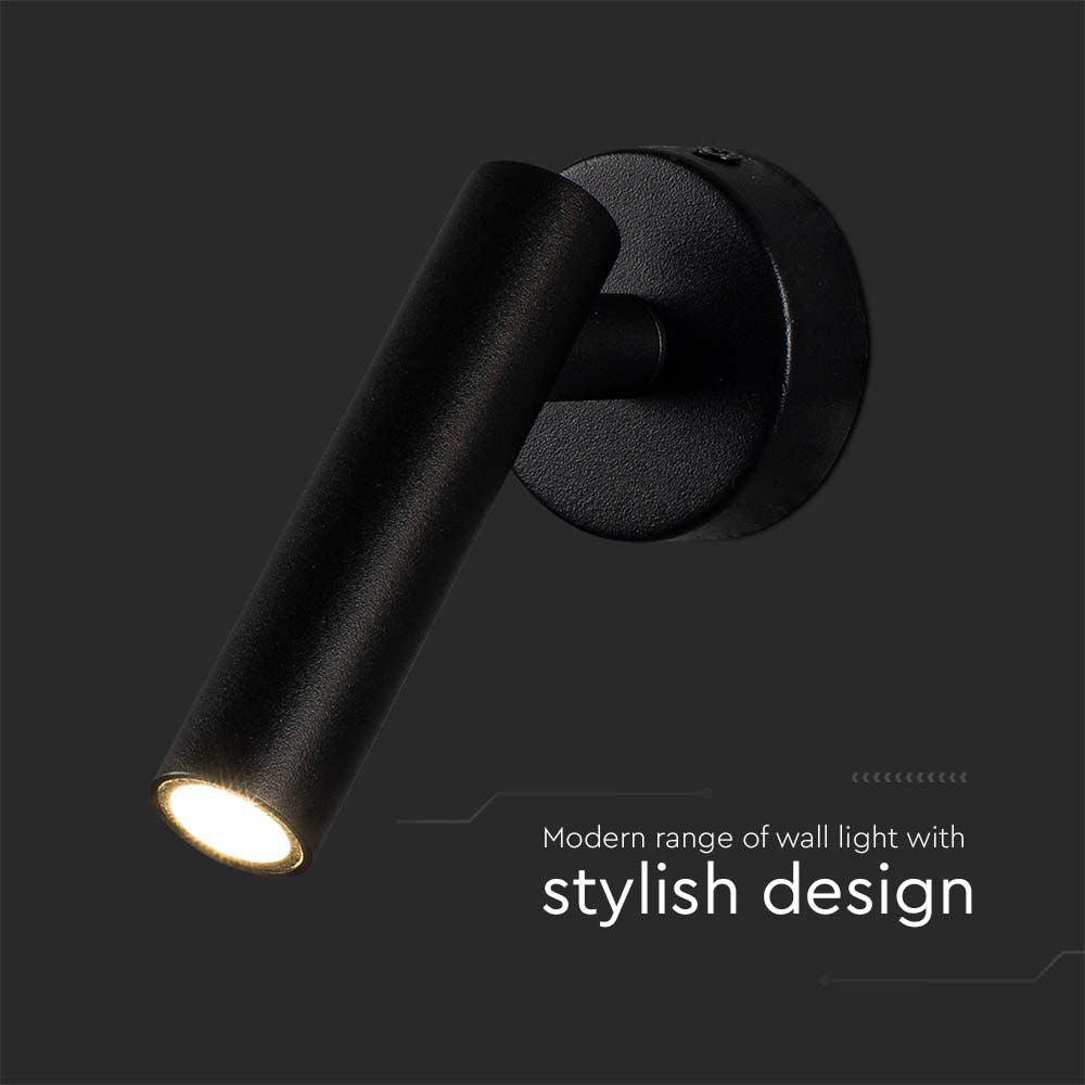 2W Lampa naścienna Spotlight LED / Barwa: 3000K / Obudowa: Czarna