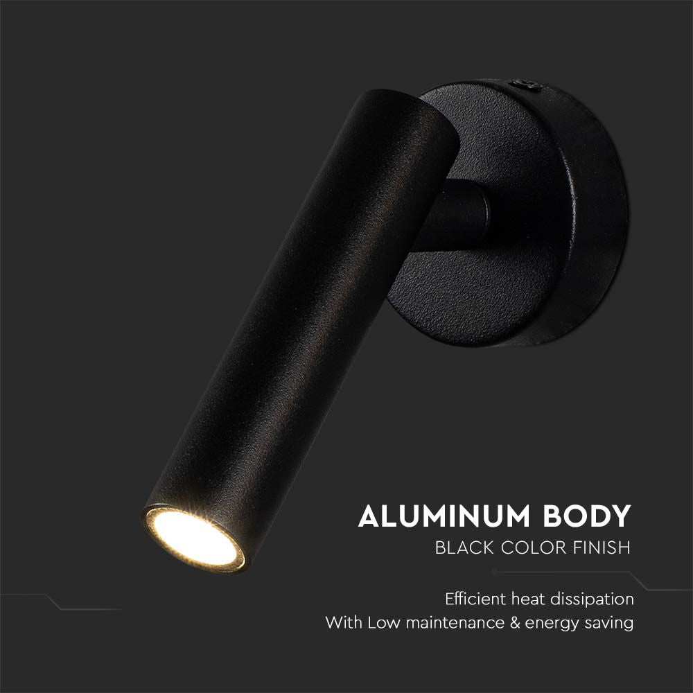 2W Lampa naścienna Spotlight LED / Barwa: 4000K / Obudowa: Czarna