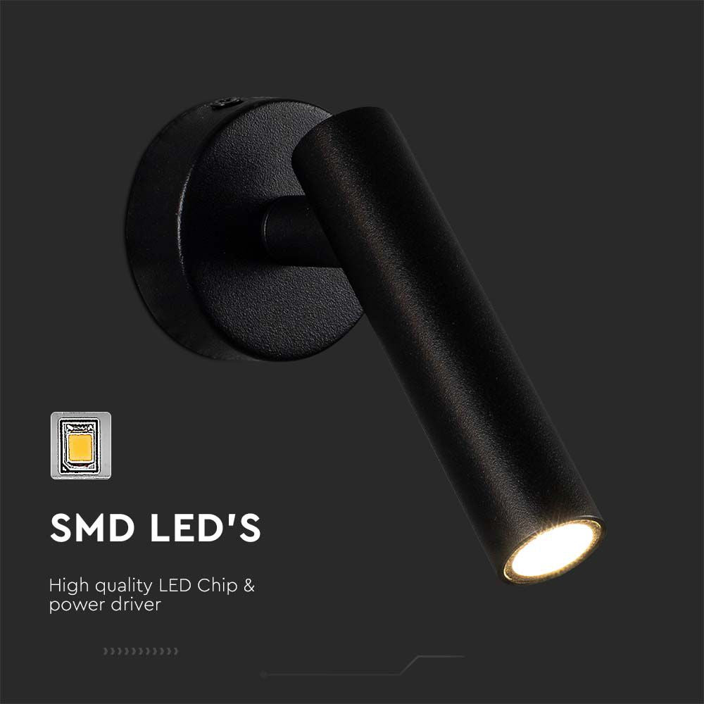 2W Lampa naścienna Spotlight LED / Barwa: 4000K / Obudowa: Czarna