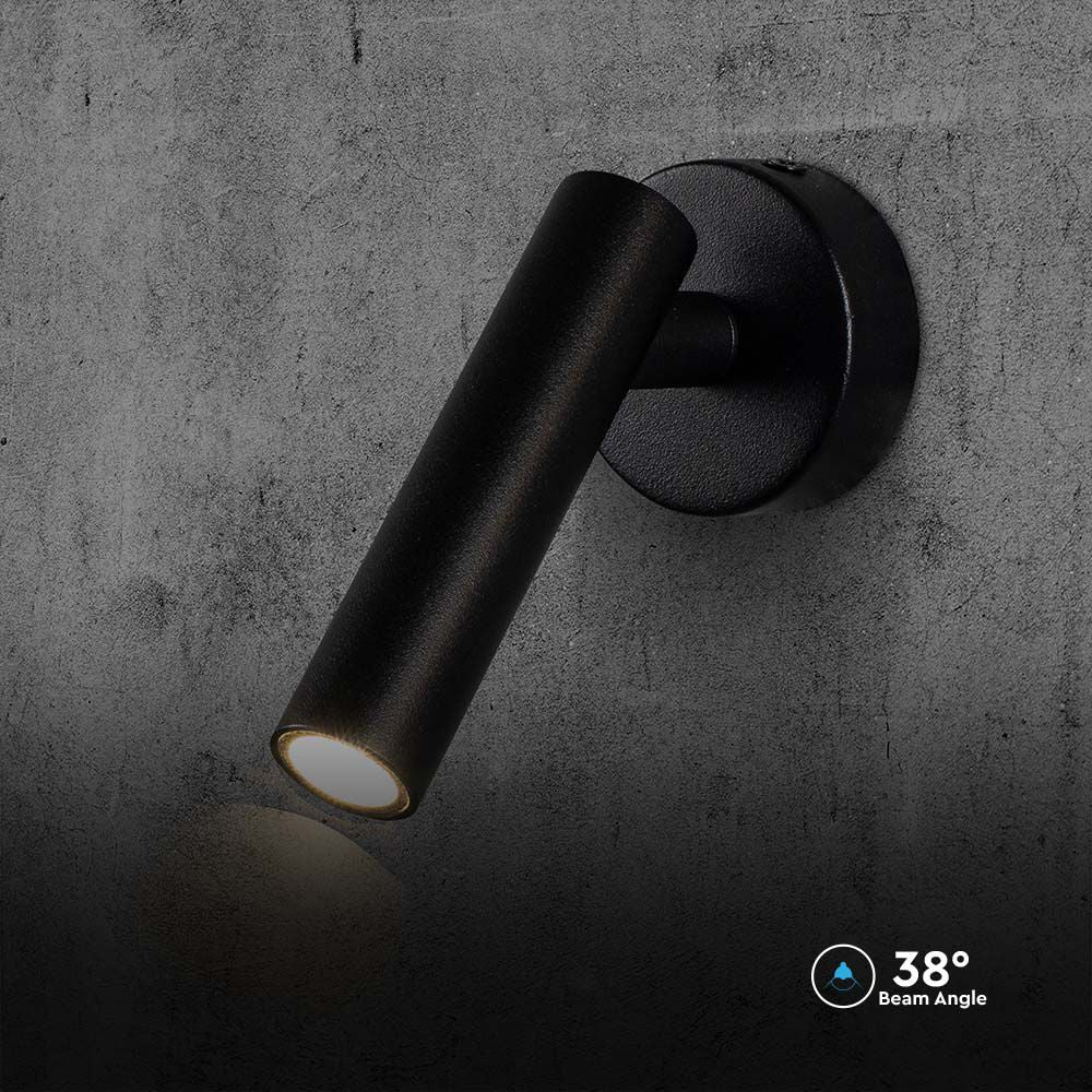 2W Lampa naścienna Spotlight LED / Barwa: 3000K / Obudowa: Czarna