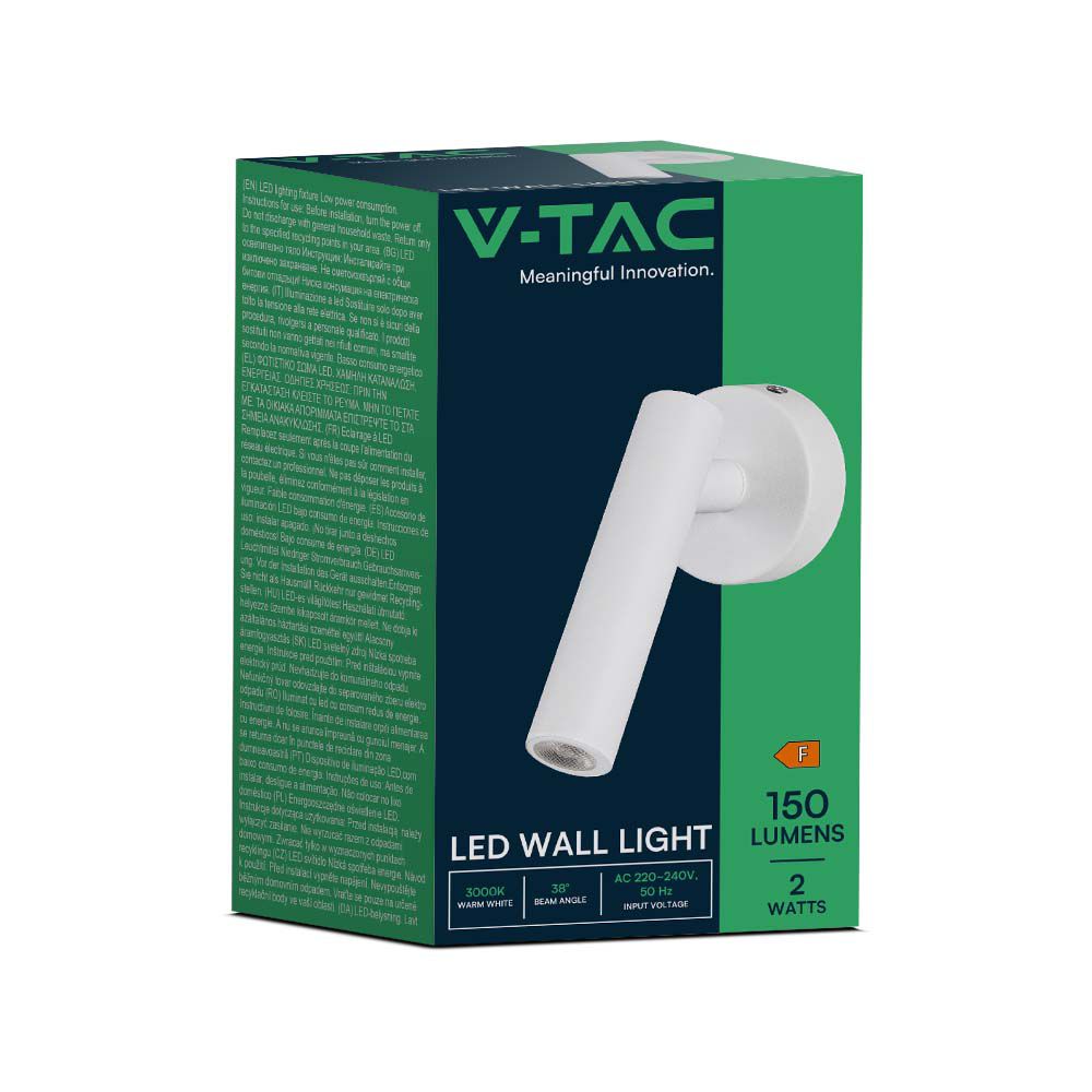2W Lampa naścienna Spotlight LED / Barwa: 3000K / Obudowa: Biała