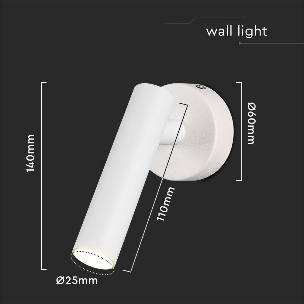 2W Lampa naścienna Spotlight LED / Barwa: 4000K / Obudowa: Biała