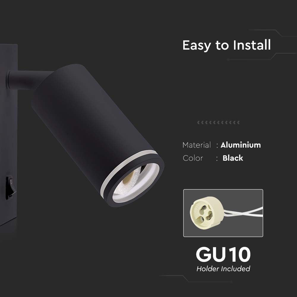 Naścienny Spotlight LED GU10 / Obudowa: Czarna