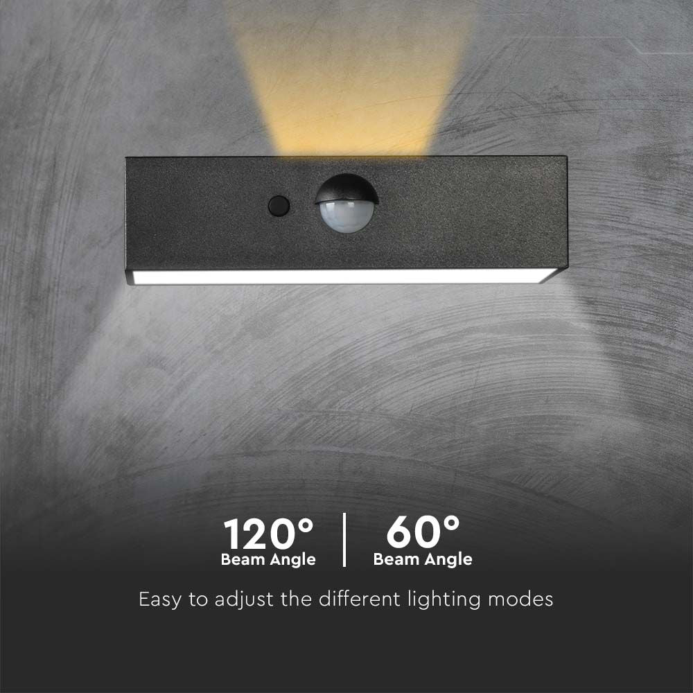 3WLampa ścienna LED solarna 350LM / Bateria litowa 3.7v 1200mA / Barwa: 4000K+3000K / Kolor: Czarny