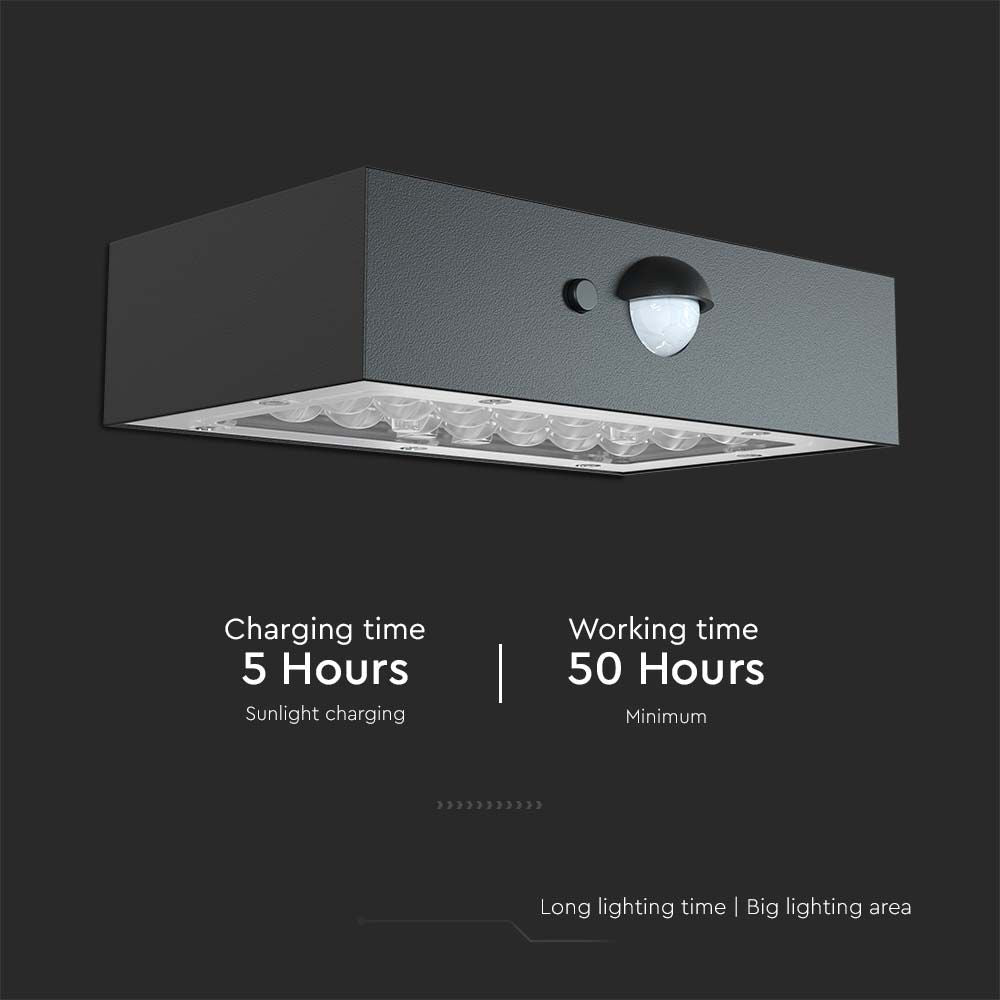 3WLampa ścienna LED solarna 350LM / Bateria litowa 3.7v 1200mA / Barwa: 4000K+3000K / Kolor: Czarny