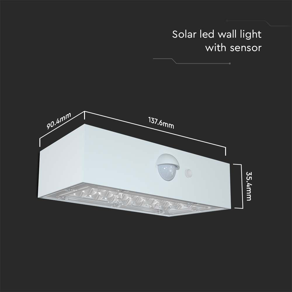3WLampa ścienna LED solarna 350LM / Bateria litowa 3.7v 1200mA / Barwa: 4000K+3000K / Kolor: Biały