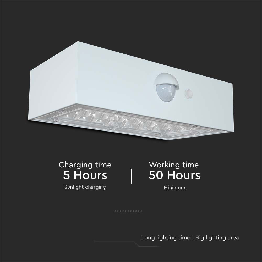 3WLampa ścienna LED solarna 350LM / Bateria litowa 3.7v 1200mA / Barwa: 4000K+3000K / Kolor: Biały