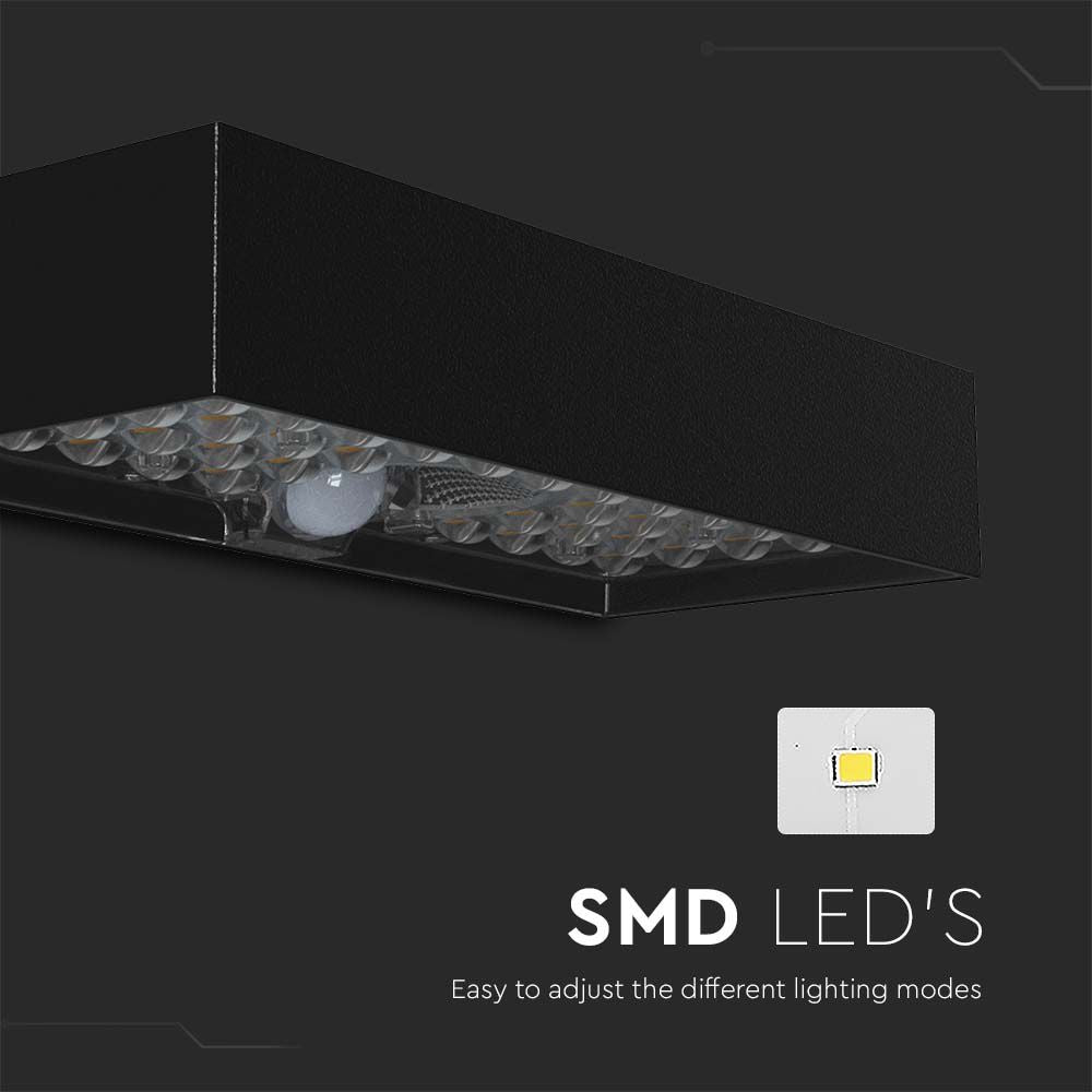 6W Lampa ścienna LED solarna 900LM / Bateria litowa 3.7v 3000mA / Barwa: 4000K / Kolor: Czarny