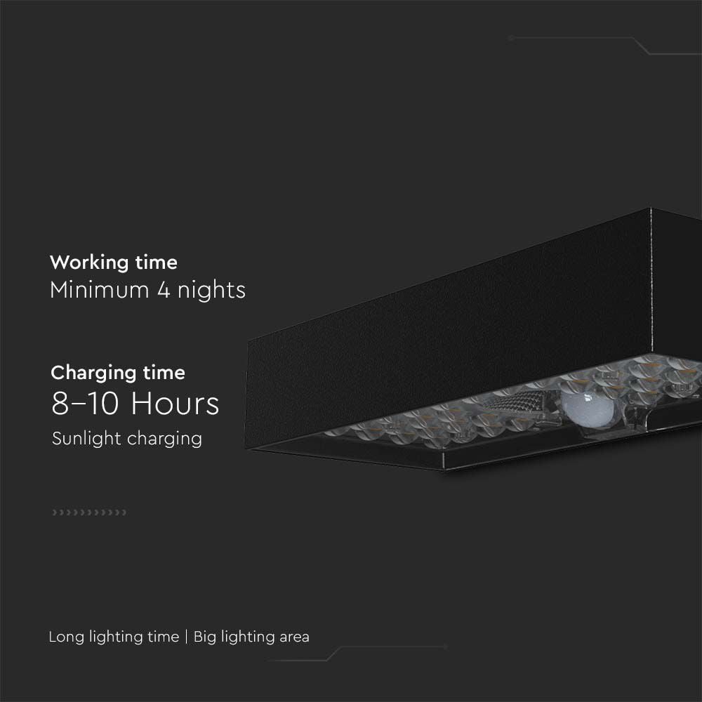 6W Lampa ścienna LED solarna 900LM / Bateria litowa 3.7v 3000mA / Barwa: 4000K / Kolor: Czarny