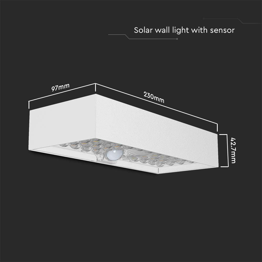6W Lampa ścienna LED solarna 900LM / Bateria litowa 3.7v 3000mA / Barwa: 4000K / Kolor: Biały
