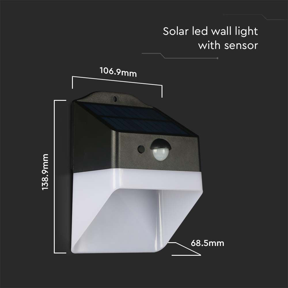 2W Lampa ścienna LED solarna 200LM / Bateria litowa 3.7v 1200mA / Barwa: 4000K / Kolor: Czarny+ Biały