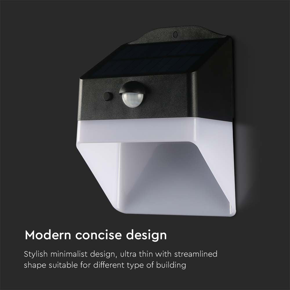 2W Lampa ścienna LED solarna 200LM / Bateria litowa 3.7v 1200mA / Barwa: 4000K / Kolor: Czarny+ Biały