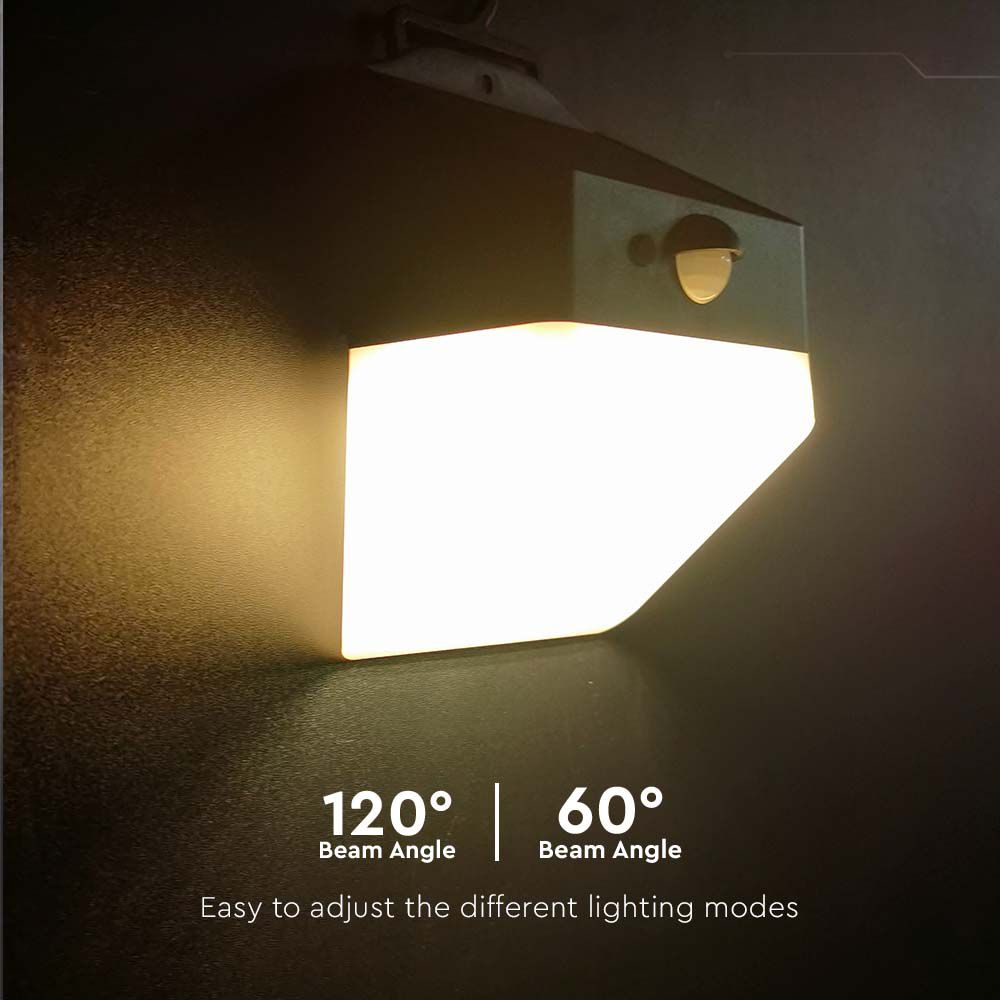 2W Lampa ścienna LED solarna 200LM / Bateria litowa 3.7v 1200mA / Barwa: 4000K / Kolor: Czarny+ Biały