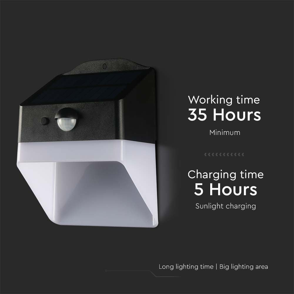 2W Lampa ścienna LED solarna 200LM / Bateria litowa 3.7v 1200mA / Barwa: 4000K / Kolor: Czarny+ Biały
