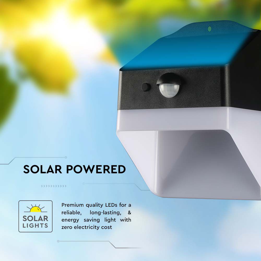 2W Lampa ścienna LED solarna 200LM / Bateria litowa 3.7v 1200mA / Barwa: 4000K / Kolor: Czarny+ Biały