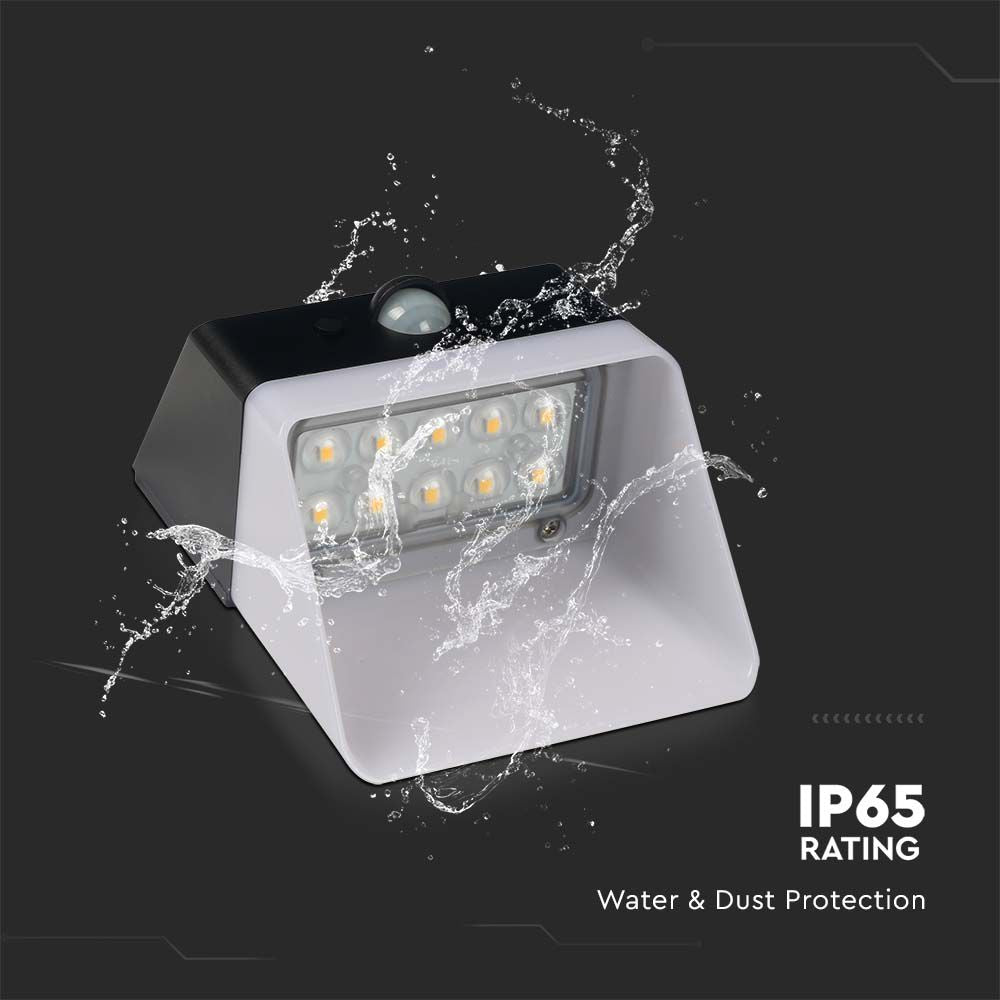 2W Lampa ścienna LED solarna 200LM / Bateria litowa 3.7v 1200mA / Barwa: 4000K / Kolor: Czarny+ Biały