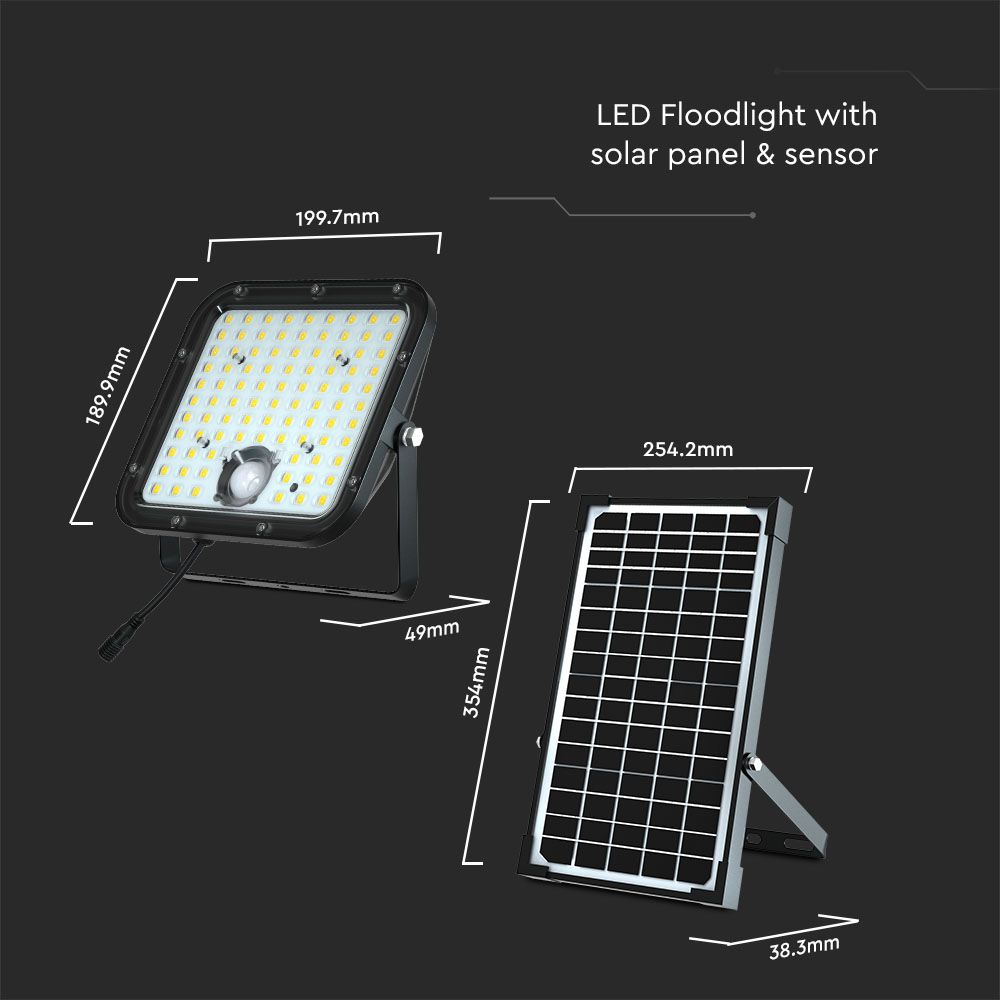30W Naświetlacz solarny LED 4800LM / Bateria: Lithium Battery 6.4V 6000mA / Barwa: 4000K / Kolor: Czarny
